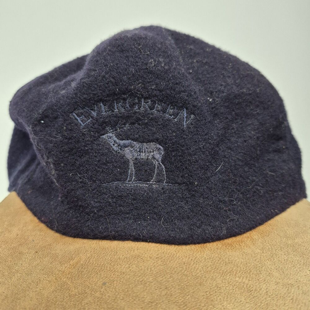 Vtg 80s Evergreen Sport Wool Suede Bill Strapback Hat Cap Deer Outdoor